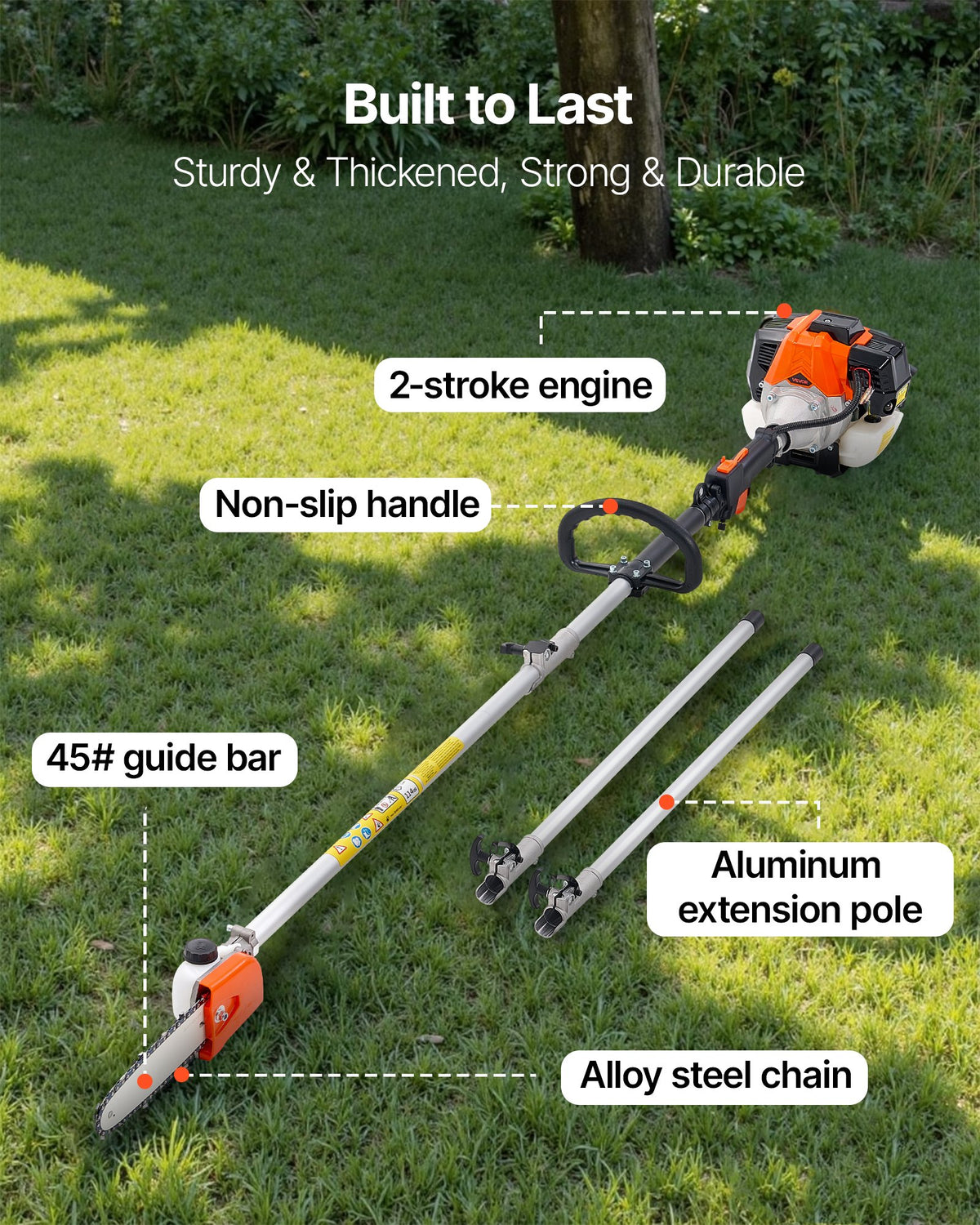 VEVOR Gas Pole Saw, 33CC 2 Stroke Gas Powered Pole Saws with 8 in Cutting Bar, Cordless Tree Trimmer with 30 fl.oz Fuel Tank, 6.7 to 11.6 ft Extendable, Powerful Chainsaw for Tree Trimming Pruning - ECCYJ33CC12FAUM4G002V0 - view 7