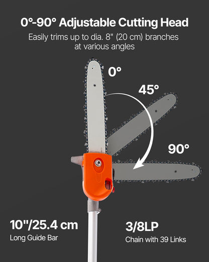 VEVOR Gas Pole Saw, 43CC 2 Stroke Gas Powered Pole Saws with 12 in Cutting Bar, Cordless Tree Trimmer with Rotatable Head, 7.1 to 12 ft Extendable, Powerful Chainsaw for Tree Trimming Pruning - ECCYJ43CC11FFK41F002V0 - view 5