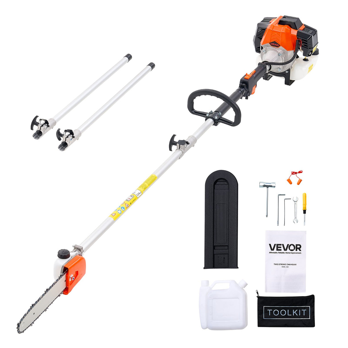 VEVOR Gas Pole Saw, 43CC 2 Stroke Gas Powered Pole Saws with 10 in Cutting Bar, Cordless Tree Trimmer with 30 fl.oz Fuel Tank, 6.8 to 11.7 ft Extendable, Powerful Chainsaw for Tree Trimming Pruning - ECCYJ43CC11FIMEJL002V0 - view 1