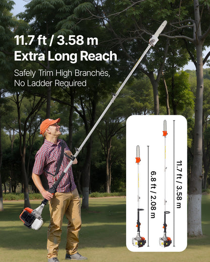 VEVOR Gas Pole Saw, 43CC 2 Stroke Gas Powered Pole Saws with 10 in Cutting Bar, Cordless Tree Trimmer with 30 fl.oz Fuel Tank, 6.8 to 11.7 ft Extendable, Powerful Chainsaw for Tree Trimming Pruning - ECCYJ43CC11FIMEJL002V0 - view 3