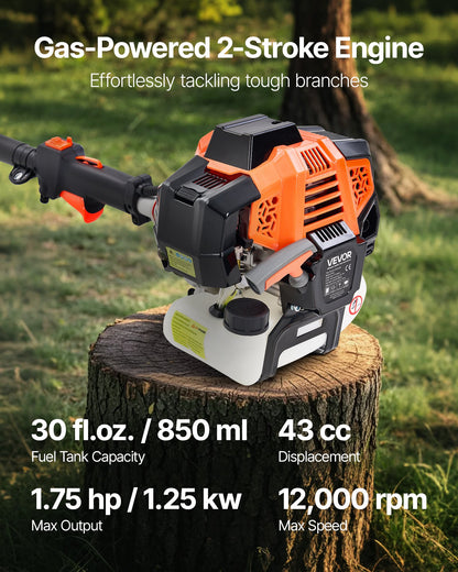 VEVOR Gas Pole Saw, 43CC 2 Stroke Gas Powered Pole Saws with 10 in Cutting Bar, Cordless Tree Trimmer with 30 fl.oz Fuel Tank, 6.8 to 11.7 ft Extendable, Powerful Chainsaw for Tree Trimming Pruning - ECCYJ43CC11FIMEJL002V0 - view 4