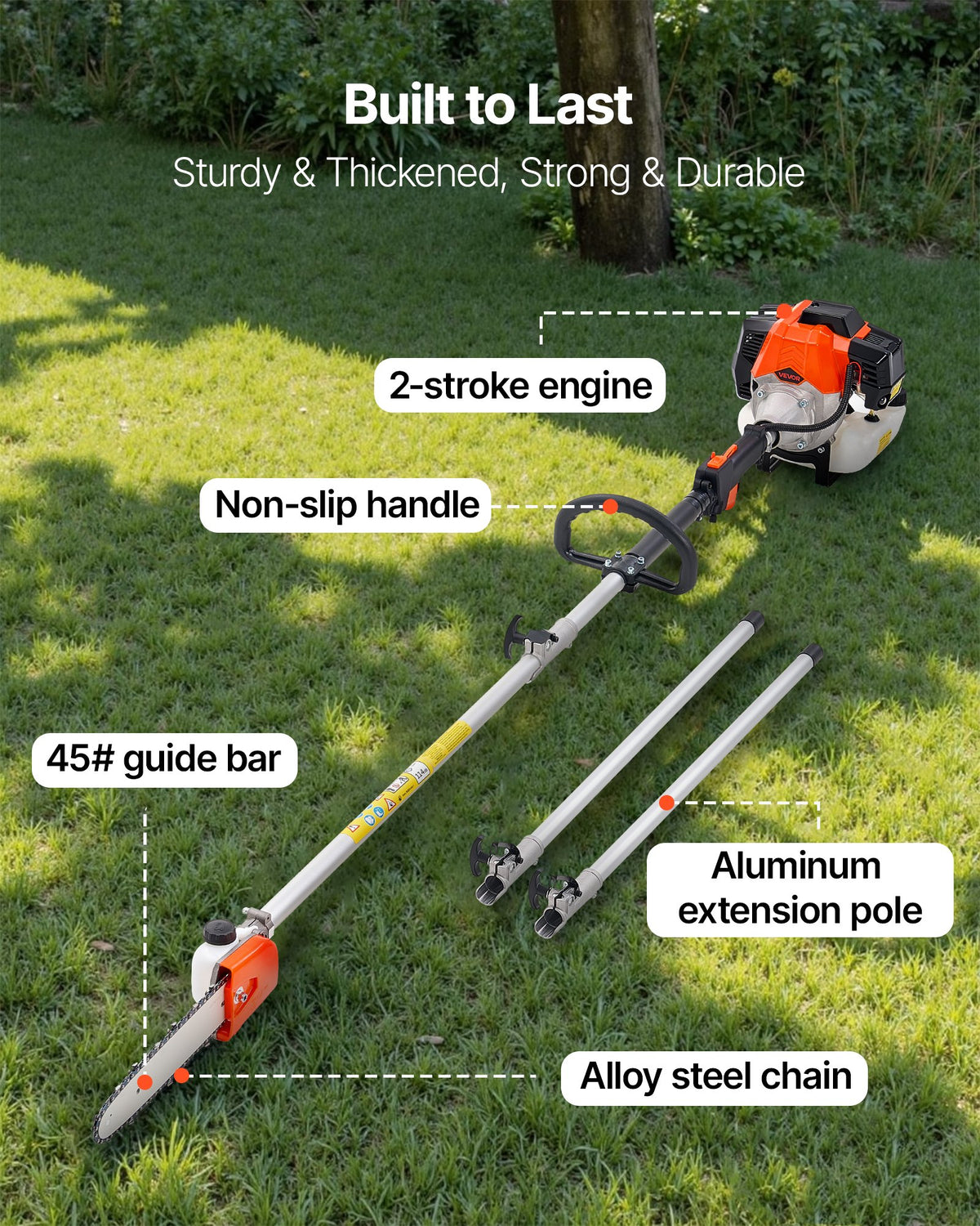 VEVOR Gas Pole Saw, 43CC 2 Stroke Gas Powered Pole Saws with 10 in Cutting Bar, Cordless Tree Trimmer with 30 fl.oz Fuel Tank, 6.8 to 11.7 ft Extendable, Powerful Chainsaw for Tree Trimming Pruning - ECCYJ43CC11FIMEJL002V0 - view 7