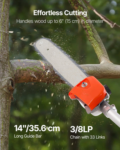 VEVOR Gas Pole Saw, 52CC 2 Stroke Gas Powered Pole Saws with 14 in Cutting Bar, Cordless Tree Trimmer with 30 fl.oz Fuel Tank, 7.2 to 10 ft Extendable, Powerful Chainsaw for Tree Trimming Pruning - ECCYJ52CC10F11LQ9002V0 - view 5