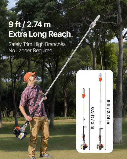 VEVOR Gas Pole Saw, 25CC 2 Stroke Gas Powered Pole Saws with 8 in Cutting Bar, Cordless Tree Trimmer with 23 fl.oz Fuel Tank, 6.5 to 9 ft Extendable, Powerful Chainsaw for Tree Trimming Pruning - ECCYJCS8INCHBHPBB001V0 - view 3