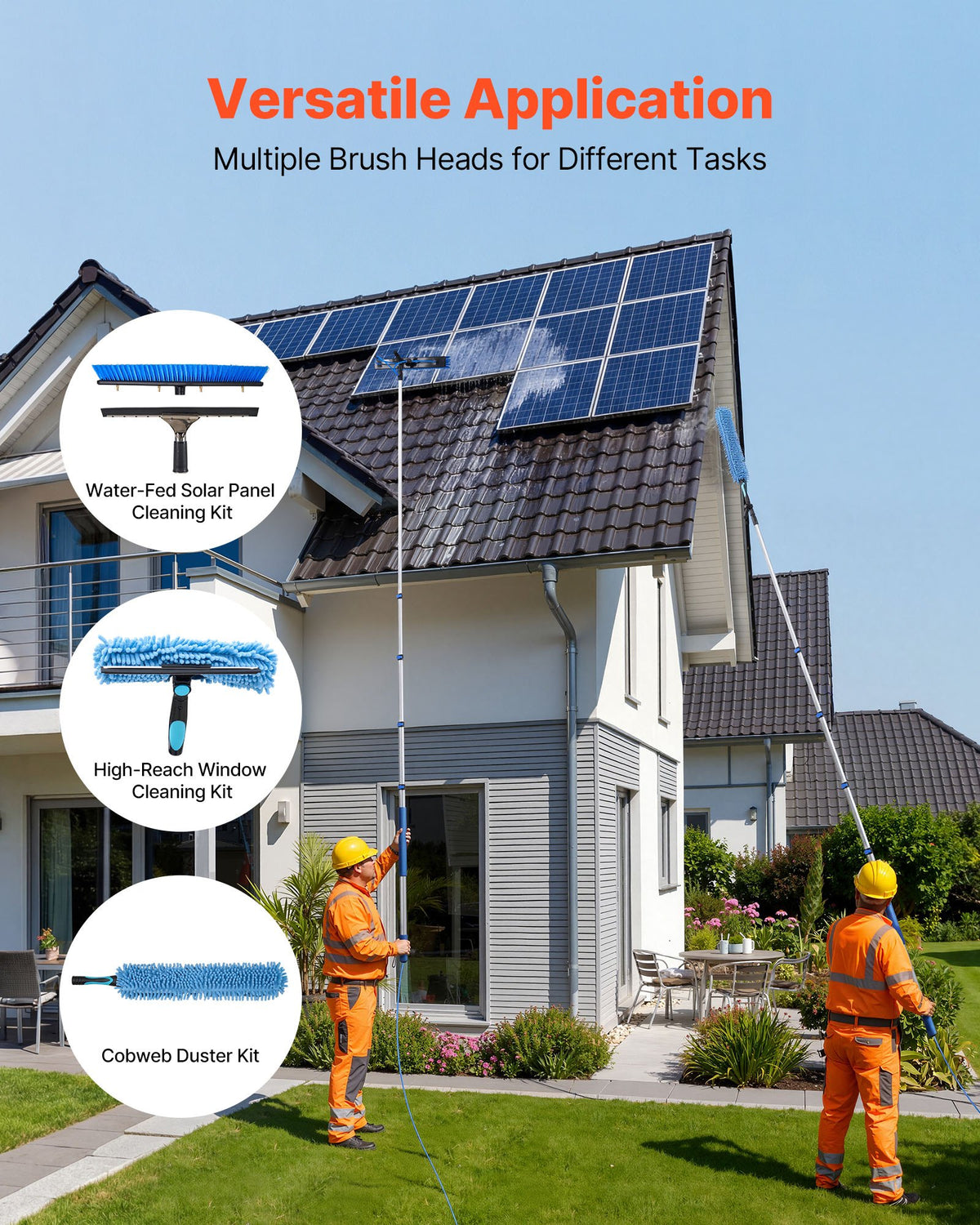 VEVOR Solar Panel Cleaning Kit, 15 ft, Water Fed Pole Kit with Cleaning Brush, Squeegee, Soap Dispenser, Extendable Aluminum Telescopic Pole, 180° Rotatable Brush Head, for Roof Mounted Solar Panels - EHYTYNDCBQJTFTZWI001V0 - view 4