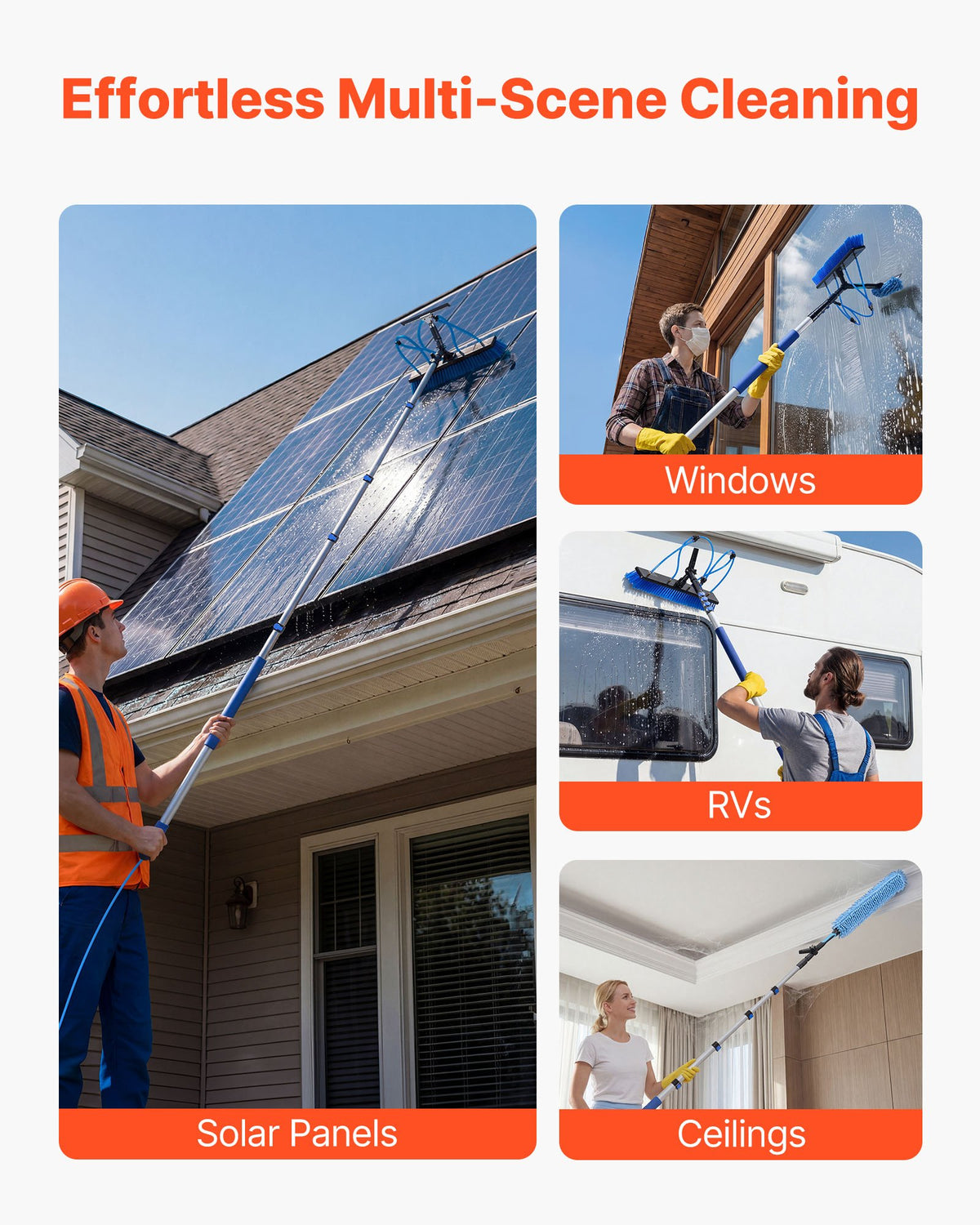 VEVOR Solar Panel Cleaning Kit, 15 ft, Water Fed Pole Kit with Cleaning Brush, Squeegee, Soap Dispenser, Extendable Aluminum Telescopic Pole, 180° Rotatable Brush Head, for Roof Mounted Solar Panels - EHYTYNDCBQJTFTZWI001V0 - view 8