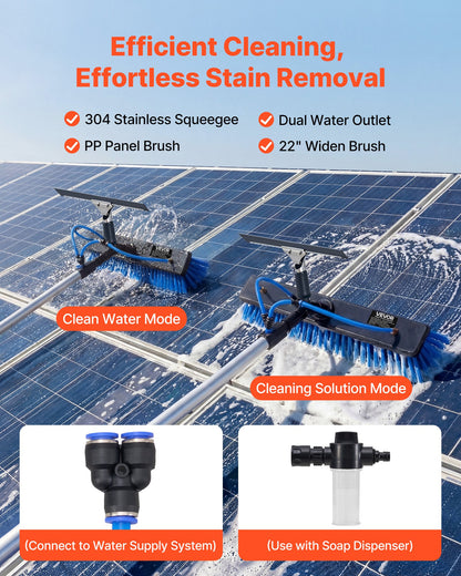 VEVOR Solar Panel Cleaning Kit, 33 ft, Water Fed Pole Kit with Cleaning Brush, Squeegee, Soap Dispenser, Extendable Aluminum Telescopic Pole, 180° Rotatable Brush Head, for Roof Mounted Solar Panels - EHYTYNDCBQJTM20T3001V0 - view 3