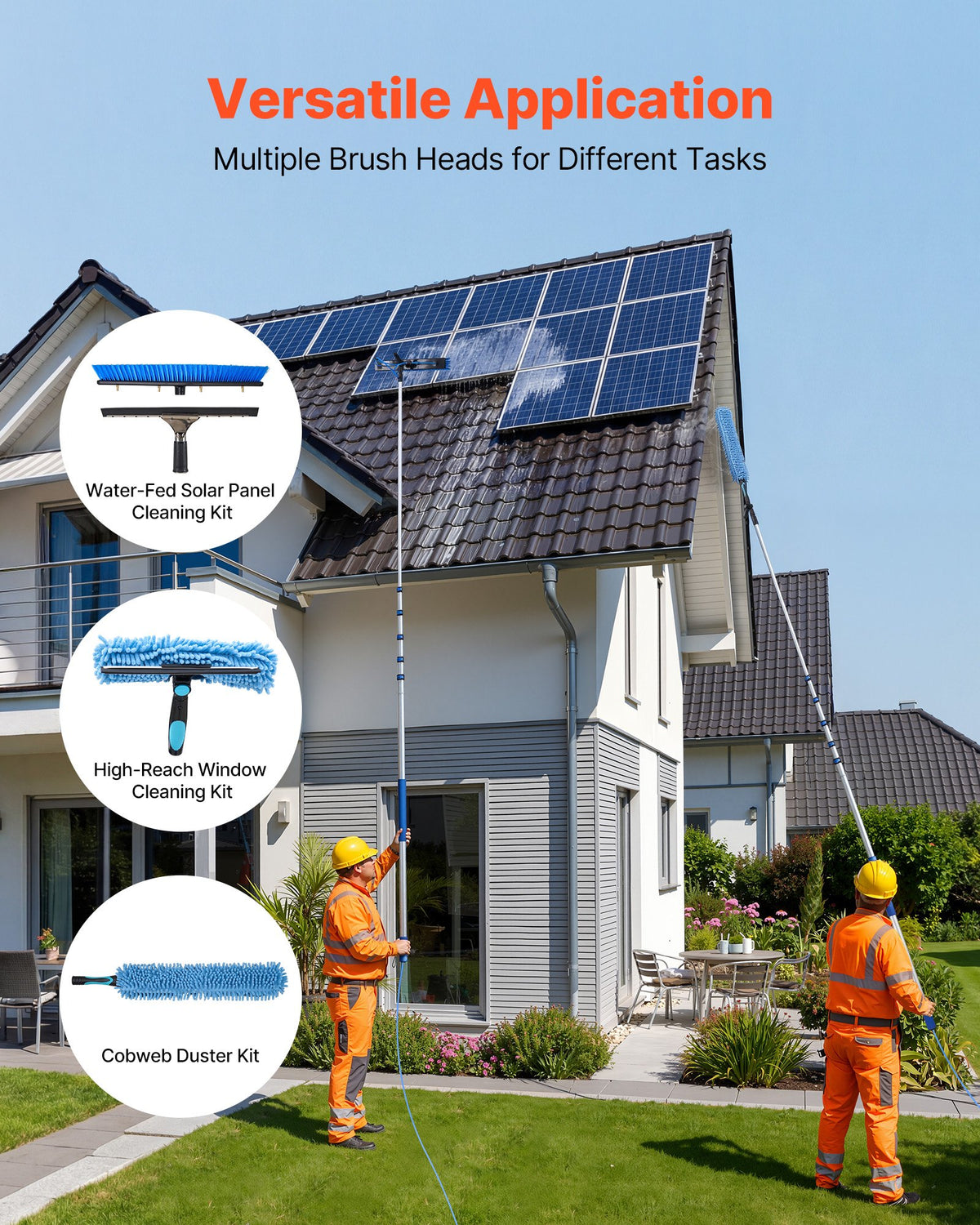 VEVOR Solar Panel Cleaning Kit, 33 ft, Water Fed Pole Kit with Cleaning Brush, Squeegee, Soap Dispenser, Extendable Aluminum Telescopic Pole, 180° Rotatable Brush Head, for Roof Mounted Solar Panels - EHYTYNDCBQJTM20T3001V0 - view 4