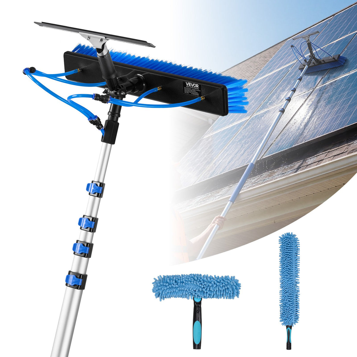 VEVOR Solar Panel Cleaning Kit, 26 ft, Water Fed Pole Kit with Cleaning Brush, Squeegee, Soap Dispenser, Extendable Aluminum Telescopic Pole, 180° Rotatable Brush Head, for Roof Mounted Solar Panels - EHYTYNDCBQJTPYVNG001V0 - view 1