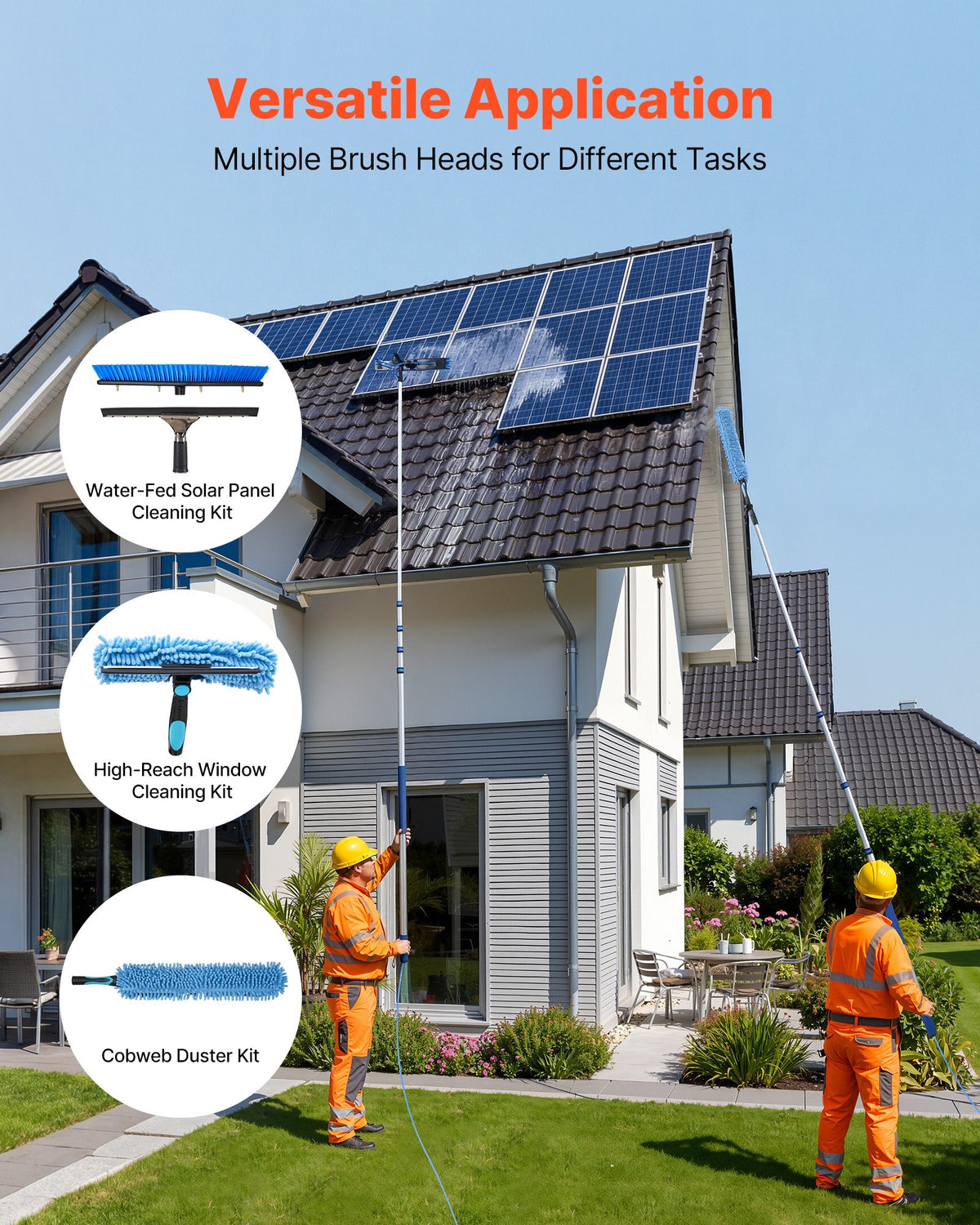 VEVOR Solar Panel Cleaning Kit, 26 ft, Water Fed Pole Kit with Cleaning Brush, Squeegee, Soap Dispenser, Extendable Aluminum Telescopic Pole, 180° Rotatable Brush Head, for Roof Mounted Solar Panels - EHYTYNDCBQJTPYVNG001V0 - view 4