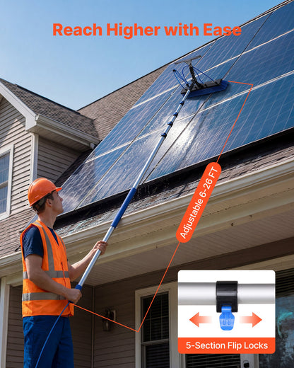 VEVOR Solar Panel Cleaning Kit, 26 ft, Water Fed Pole Kit with Cleaning Brush, Squeegee, Soap Dispenser, Extendable Aluminum Telescopic Pole, 180° Rotatable Brush Head, for Roof Mounted Solar Panels - EHYTYNDCBQJTPYVNG001V0 - view 5