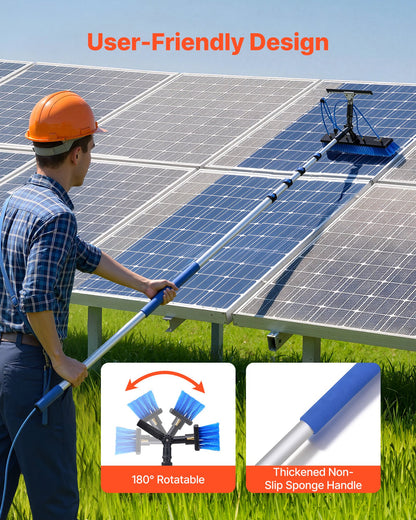 VEVOR Solar Panel Cleaning Kit, 26 ft, Water Fed Pole Kit with Cleaning Brush, Squeegee, Soap Dispenser, Extendable Aluminum Telescopic Pole, 180° Rotatable Brush Head, for Roof Mounted Solar Panels - EHYTYNDCBQJTPYVNG001V0 - view 7
