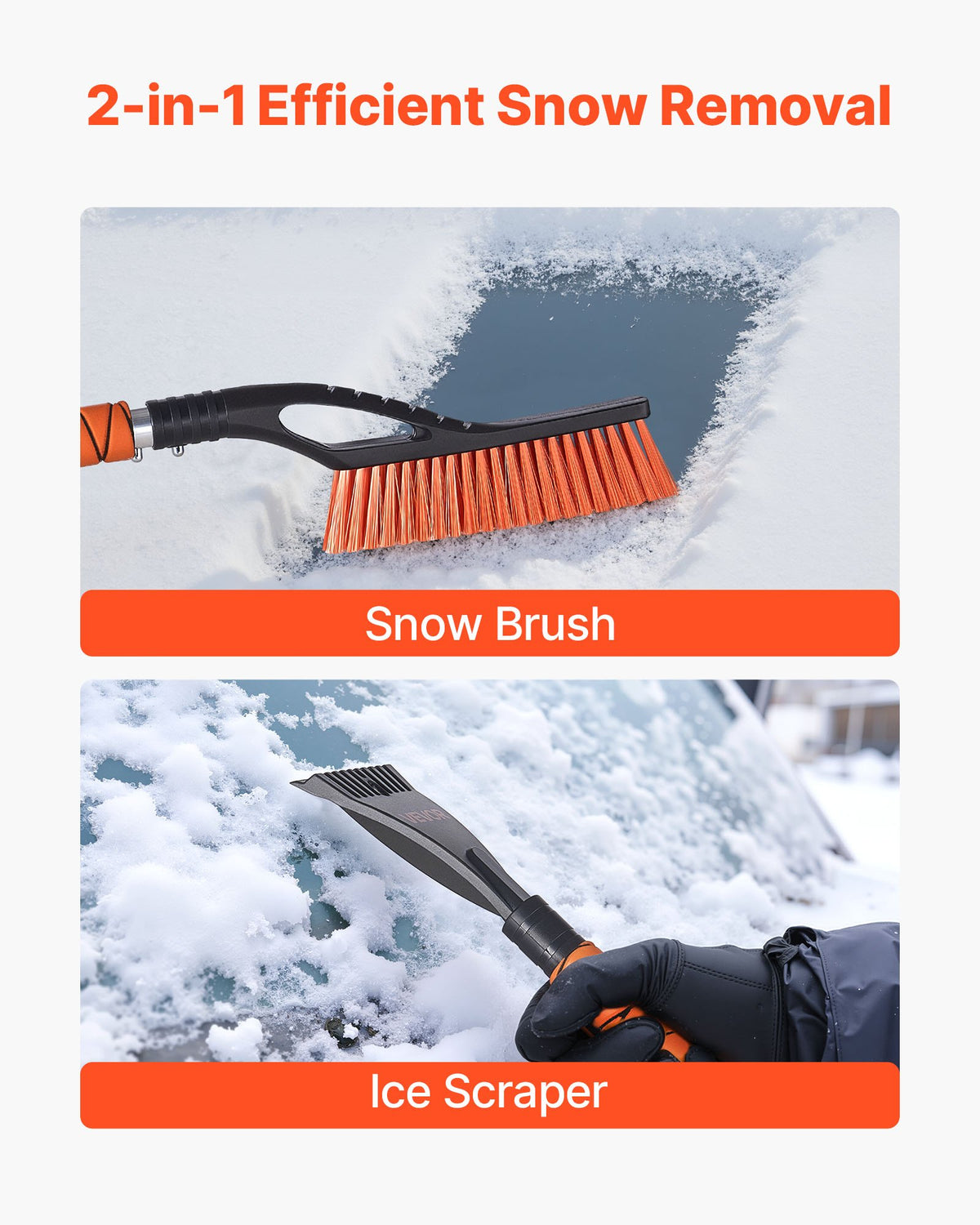 VEVOR Snow Brush and Ice Scrapers for Car Windshield, 27-inch Aluminum Snow Scraper Removal Tool with Foam Grip & Scratch-Free Bristles, Detachable and Easy-to-Carry for Cars, Trucks, SUVs, RVs - EHYXCSF000006I8HD001V0 - view 3