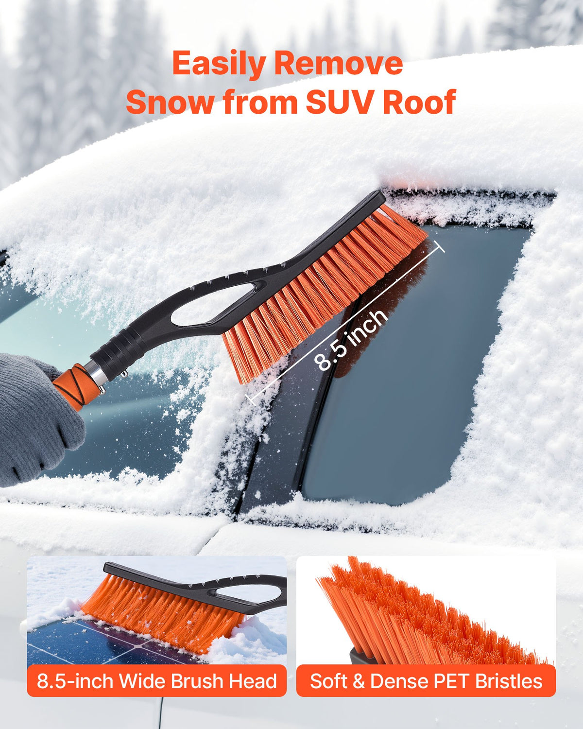 VEVOR Snow Brush and Ice Scrapers for Car Windshield, 27-inch Aluminum Snow Scraper Removal Tool with Foam Grip & Scratch-Free Bristles, Detachable and Easy-to-Carry for Cars, Trucks, SUVs, RVs - EHYXCSF000006I8HD001V0 - view 4