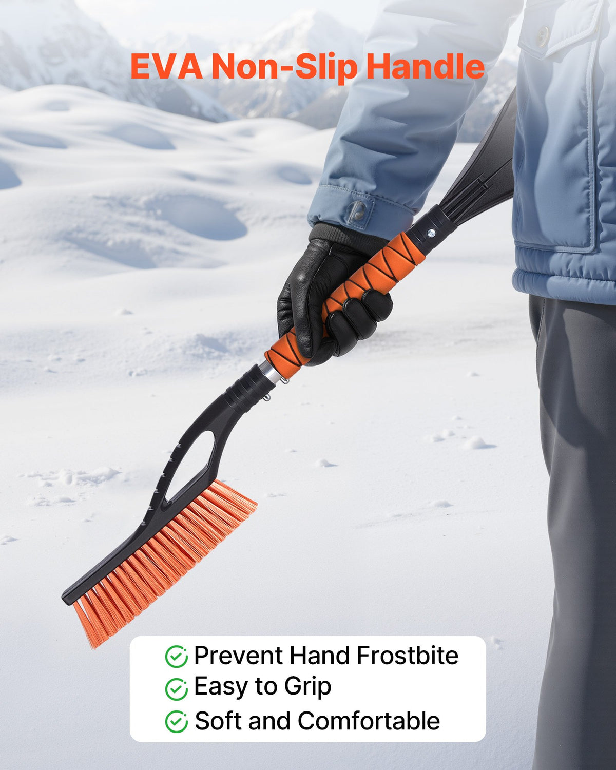 VEVOR Snow Brush and Ice Scrapers for Car Windshield, 27-inch Aluminum Snow Scraper Removal Tool with Foam Grip & Scratch-Free Bristles, Detachable and Easy-to-Carry for Cars, Trucks, SUVs, RVs - EHYXCSF000006I8HD001V0 - view 5