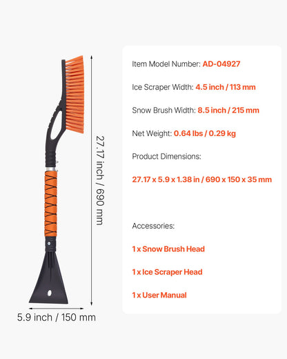 VEVOR Snow Brush and Ice Scrapers for Car Windshield, 27-inch Aluminum Snow Scraper Removal Tool with Foam Grip & Scratch-Free Bristles, Detachable and Easy-to-Carry for Cars, Trucks, SUVs, RVs - EHYXCSF000006I8HD001V0 - view 8