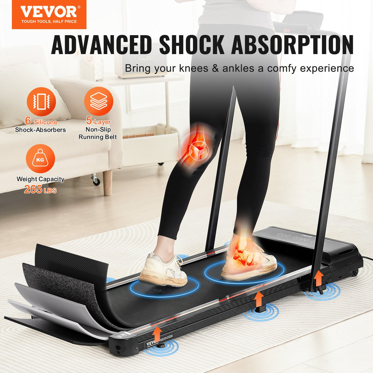 VEVOR Walking Pad, Under Desk Treadmill for Home Office, Working Walking Running Machine, 265 Lbs Capacity Folding Treadmill, 2.5HP 2 in 1 Portable Pad with Handle Bar, Remote Control and LED Display - EHYZBJBKPDDJLDZEKV1 - view 3