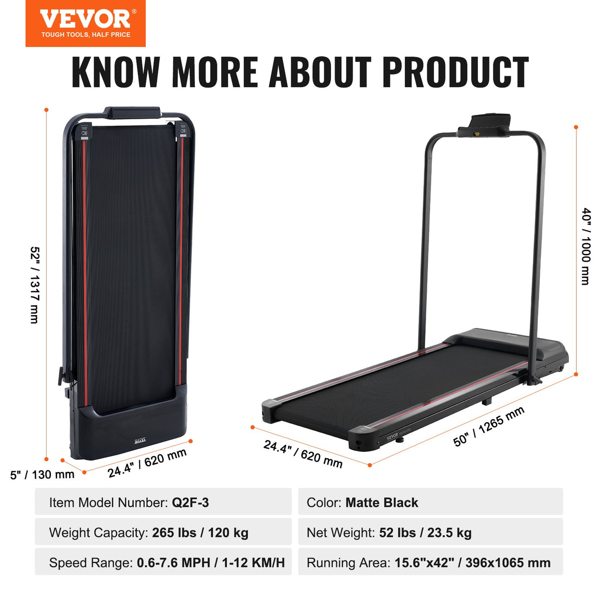 VEVOR Walking Pad, Under Desk Treadmill for Home Office, Working Walking Running Machine, 265 Lbs Capacity Folding Treadmill, 2.5HP 2 in 1 Portable Pad with Handle Bar, Remote Control and LED Display - EHYZBJBKPDDJLDZEKV1 - view 8