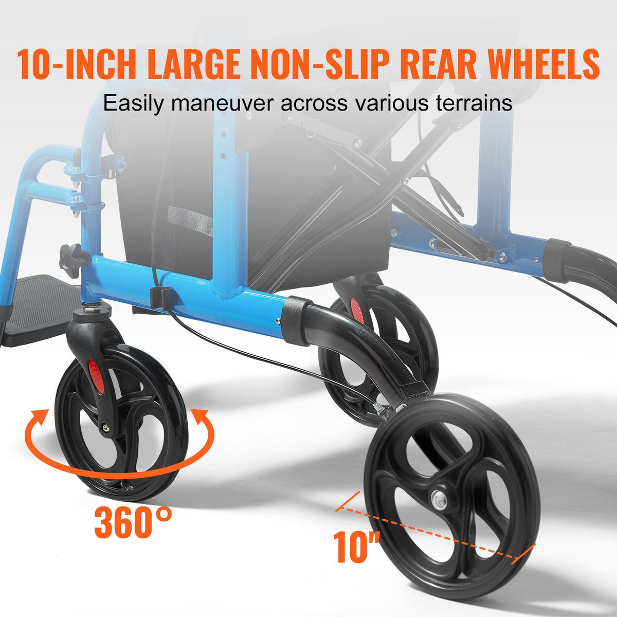 VEVOR 2 in 1 Rollator Walker & Transport Chair for Seniors, Folding Rolling Walker Wheelchair Combo & Footrests, Lightweight Aluminum Mobility Walker with Adjustable Handle, All Terrain Wheels, 300LBS - EHYZXQCKJLQ8MZ3U6V0 - view 6