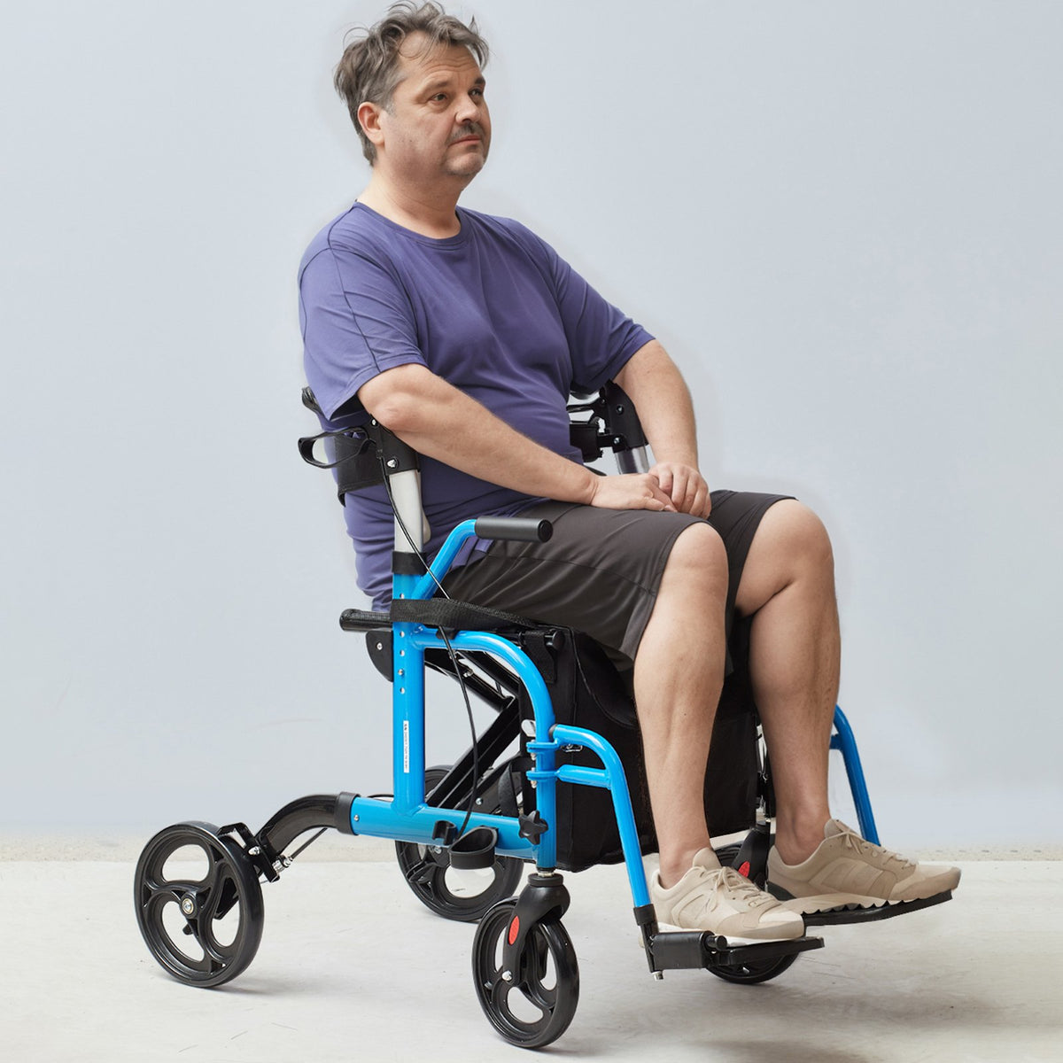 VEVOR 2 in 1 Rollator Walker & Transport Chair for Seniors, Folding Rolling Walker Wheelchair Combo & Footrests, Lightweight Aluminum Mobility Walker with Adjustable Handle, All Terrain Wheels, 300LBS - EHYZXQCKJLQ8MZ3U6V0 - view 9