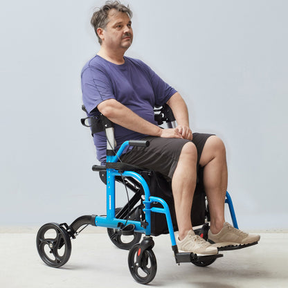 VEVOR 2 in 1 Rollator Walker & Transport Chair for Seniors, Folding Rolling Walker Wheelchair Combo & Footrests, Lightweight Aluminum Mobility Walker with Adjustable Handle, All Terrain Wheels, 300LBS - EHYZXQCKJLQ8MZ3U6V0 - view 9