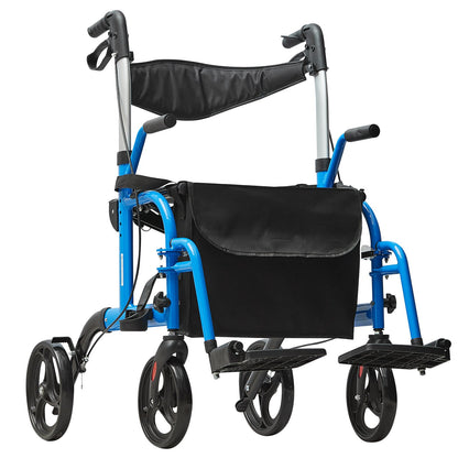 VEVOR 2 in 1 Rollator Walker & Transport Chair for Seniors, Folding Rolling Walker Wheelchair Combo & Footrests, Lightweight Aluminum Mobility Walker with Adjustable Handle, All Terrain Wheels, 300LBS - EHYZXQCKJLQ8MZ3U6V0 - view 10