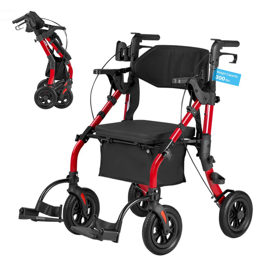 VEVOR 2-in-1 Rollator Walker & Transport Chair for Seniors, Foldable Rolling Walker Wheelchair, Lightweight Aluminum Mobility Walking Aid with Solid PU Wheels, Cup & Cane Holder - Supports 300LBS - EHYZXQHSLHJ1ZK7KY001V0 - view 1