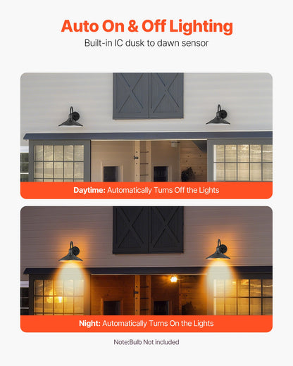 VEVOR Outdoor Barn Light, 11.5 in Diameter, 2-Pack Farmhouse Gooseneck Light Fixture, Dusk to Dawn Exterior Wall Sconce, with Anti-Rust, E26 Bulb Compatible for Porch, House, Entryway, Garage, Black - EJKGCDGG2GZJHB7KB001V1 - view 4