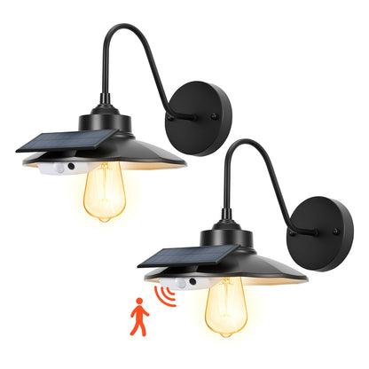 VEVOR Solar Outdoor Barn Light, 3 Lighting Modes and Motion Sensor, 2-Pack Gooseneck Light Fixture, Farmhouse Wall Sconce, with E27 Bulb Compatible, Waterproof for Porch, House, Entryway, Garage, Black - EJKGCDTGGG2GSHLW3001V9 - view 1