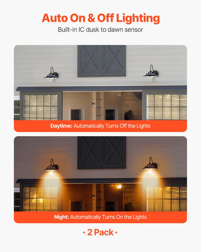 VEVOR Solar Outdoor Barn Light, 3 Lighting Modes and Motion Sensor, 2-Pack Gooseneck Light Fixture, Farmhouse Wall Sconce, with E27 Bulb Compatible, Waterproof for Porch, House, Entryway, Garage, Black - EJKGCDTGGG2GSHLW3001V9 - view 3