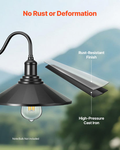 VEVOR Outdoor Barn Light, 11.5 in Diameter, 1-Pack Farmhouse Gooseneck Light Fixture, Exterior Wall Sconce, with Vintage Style, Anti-Rust, E26 Bulb Compatible for Porch, House, Entryway, Garage, Black - EJKGCDW1GZJXE6JJ6001V1 - view 6