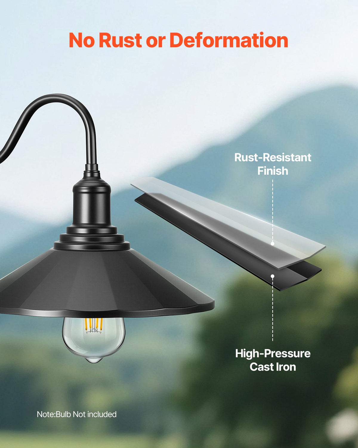 VEVOR Outdoor Barn Light, 11.5 in Diameter, 2-Pack Farmhouse Gooseneck Light Fixture, Exterior Wall Sconce, with Vintage Style, Anti-Rust, E26 Bulb Compatible for Porch, House, Entryway, Garage, Black - EJKGCDW2GZJXGMLNS001V1 - view 6