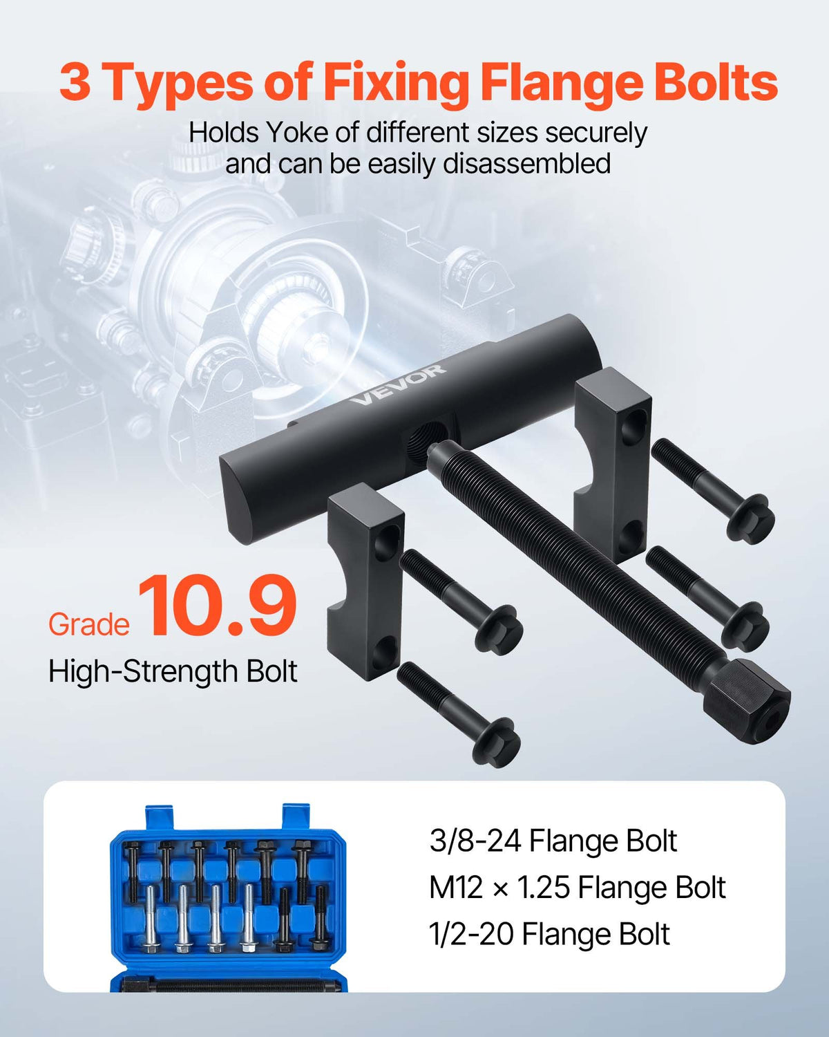VEVOR Yoke Puller, Made for Class 6-8 Transportation Trucks and Equipment, Heavy Duty Yoke Removal Tool Kit, Automotive Yoke Puller Kit Compatible with Kenworth, Peterbilt, Freightliner, Mack, Volvo - ELBQZX000000WAF92001V0 - view 5