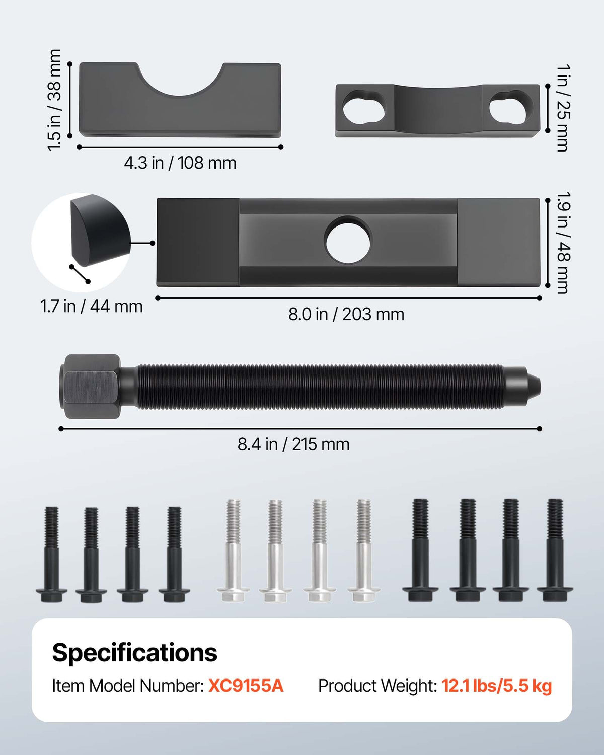 VEVOR Yoke Puller, Made for Class 6-8 Transportation Trucks and Equipment, Heavy Duty Yoke Removal Tool Kit, Automotive Yoke Puller Kit Compatible with Kenworth, Peterbilt, Freightliner, Mack, Volvo - ELBQZX000000WAF92001V0 - view 8