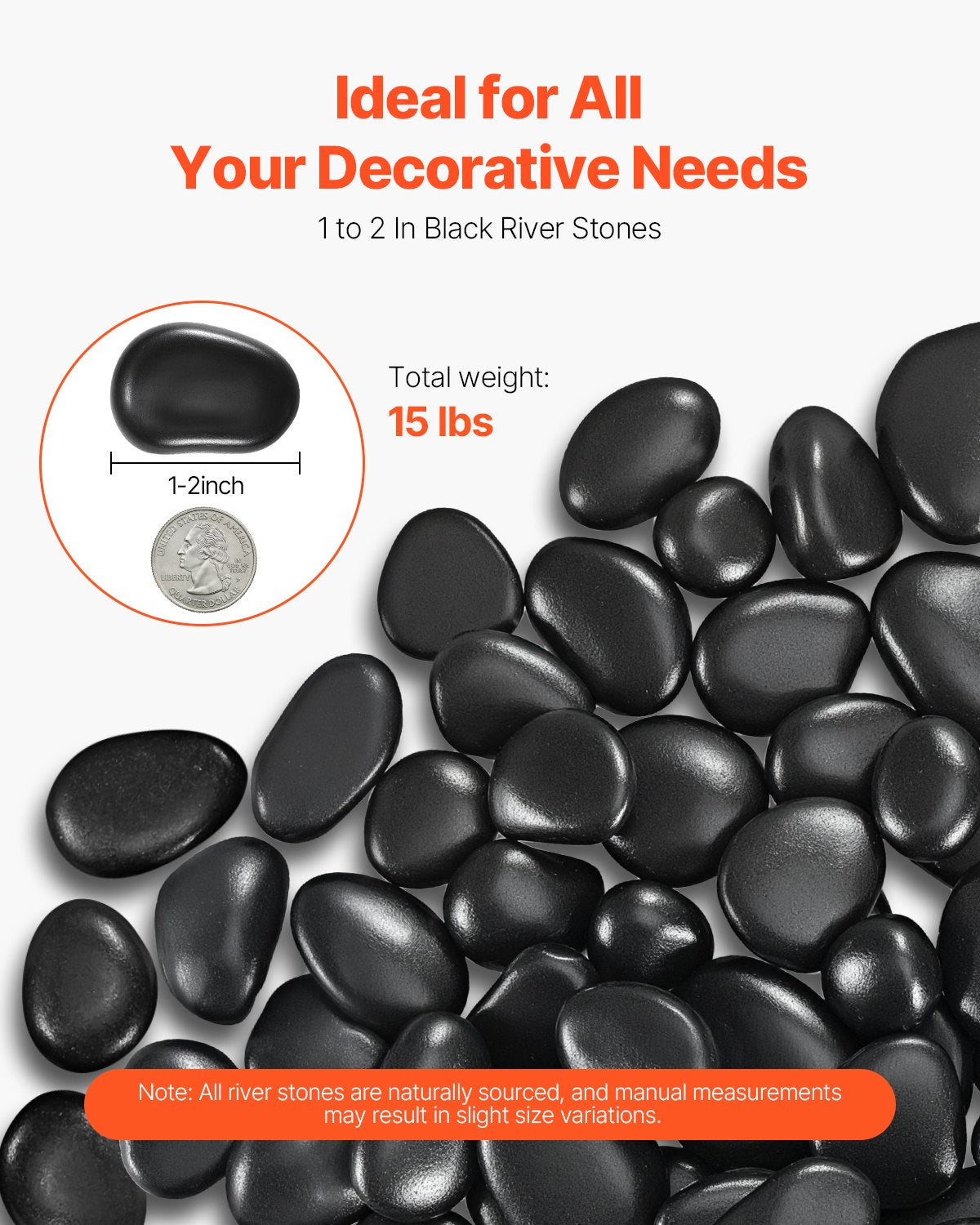 VEVOR Black River Rocks, 1-2 inch 15 lbs, Smooth & Polished Natural Pebble Stones, Decorative Garden Landscaping Stones, Paving Plant Rocks for Fish Tank, Flower Pots, Water Fountains, Pathways, Backyard - ELSHELS12INCUKJ9F001V0 - view 3