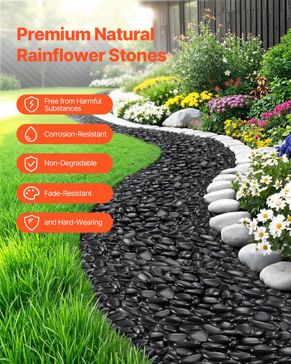 VEVOR Black River Rocks, 1-2 inch 15 lbs, Smooth & Polished Natural Pebble Stones, Decorative Garden Landscaping Stones, Paving Plant Rocks for Fish Tank, Flower Pots, Water Fountains, Pathways, Backyard - ELSHELS12INCUKJ9F001V0 - view 4
