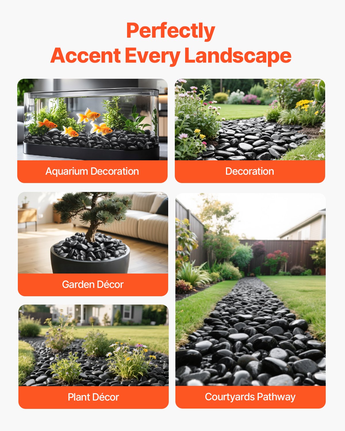 VEVOR Black River Rocks, 1-2 inch 15 lbs, Smooth & Polished Natural Pebble Stones, Decorative Garden Landscaping Stones, Paving Plant Rocks for Fish Tank, Flower Pots, Water Fountains, Pathways, Backyard - ELSHELS12INCUKJ9F001V0 - view 7