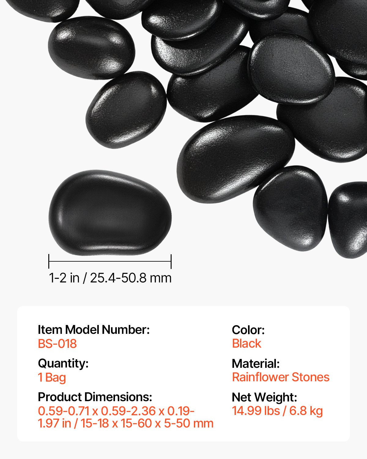 VEVOR Black River Rocks, 1-2 inch 15 lbs, Smooth & Polished Natural Pebble Stones, Decorative Garden Landscaping Stones, Paving Plant Rocks for Fish Tank, Flower Pots, Water Fountains, Pathways, Backyard - ELSHELS12INCUKJ9F001V0 - view 8
