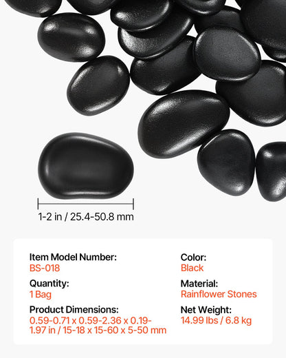 VEVOR Black River Rocks, 1-2 inch 15 lbs, Smooth & Polished Natural Pebble Stones, Decorative Garden Landscaping Stones, Paving Plant Rocks for Fish Tank, Flower Pots, Water Fountains, Pathways, Backyard - ELSHELS12INCUKJ9F001V0 - view 8