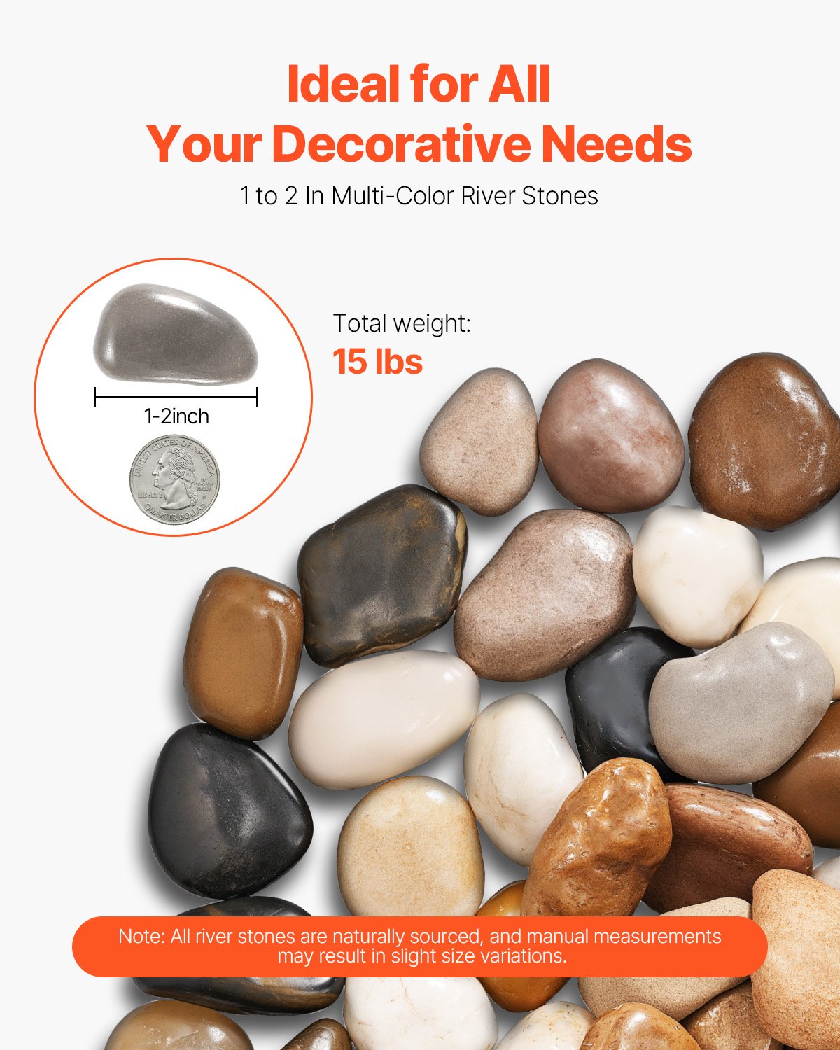 VEVOR Natural River Rocks, 1-2 inch 15 lbs, Decorative Multi-Color Pebble Stones, Smooth & Polished Garden Landscaping Stones, Paving Plant Rocks for Fish Tank, Flower Pots, Water Fountains, Pathways - ELSTRELS12INALVXI001V0 - view 3