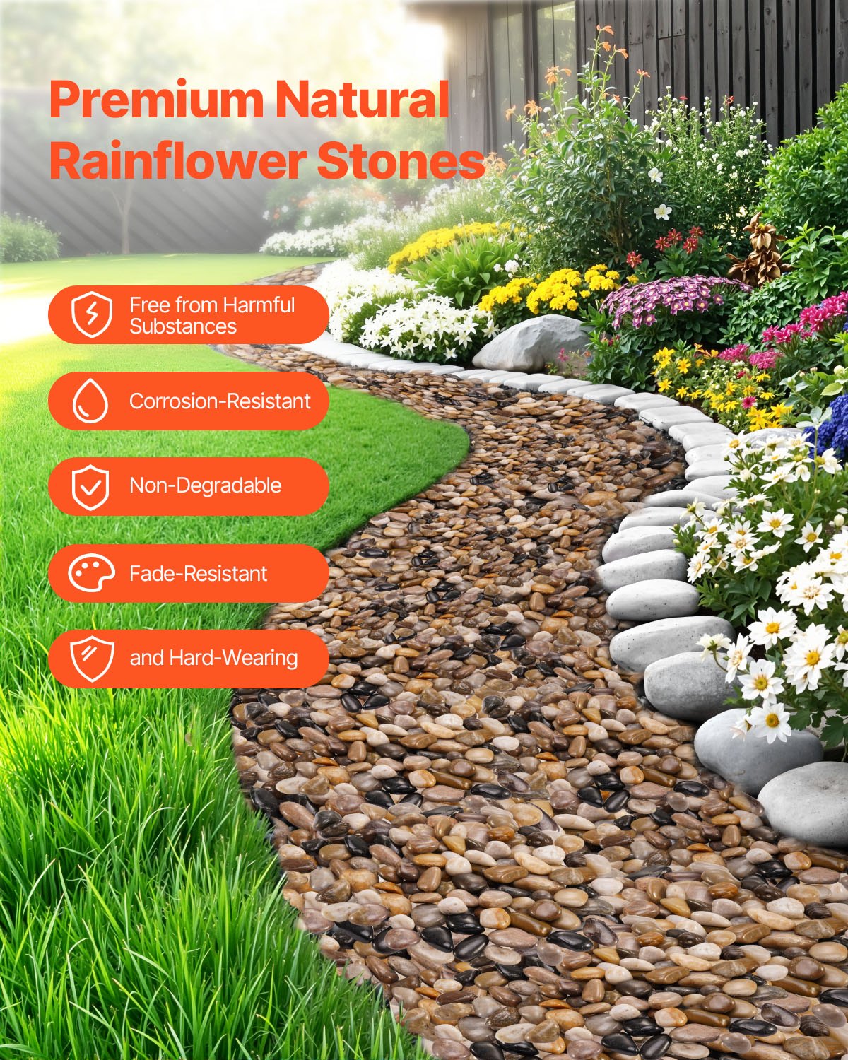 VEVOR Natural River Rocks, 1-2 inch 15 lbs, Decorative Multi-Color Pebble Stones, Smooth & Polished Garden Landscaping Stones, Paving Plant Rocks for Fish Tank, Flower Pots, Water Fountains, Pathways - ELSTRELS12INALVXI001V0 - view 4
