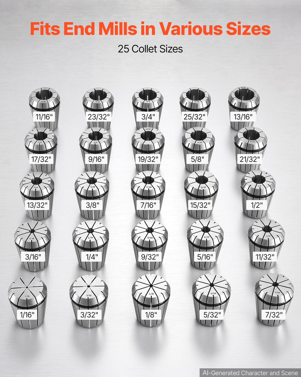 VEVOR ER32 Collet Set 1/16"-13/16" 25 Piece ER32 Spring Collet Chuck Set, for Milling Machines & Drill Presses, 0.0008" TIR High Concentricity, Precision Lathe Chuck Tool with Storage Box, Alloy Steel - ERJTTZER32256ZPP0001V0 - view 6