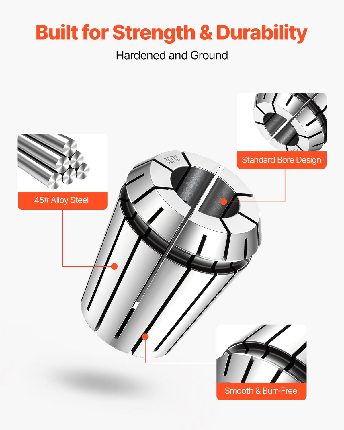 VEVOR ER32 Collet Set 1/16"-13/16" 25 Piece ER32 Spring Collet Chuck Set, for Milling Machines & Drill Presses, 0.0008" TIR High Concentricity, Precision Lathe Chuck Tool with Storage Box, Alloy Steel - ERJTTZER32256ZPP0001V0 - view 7