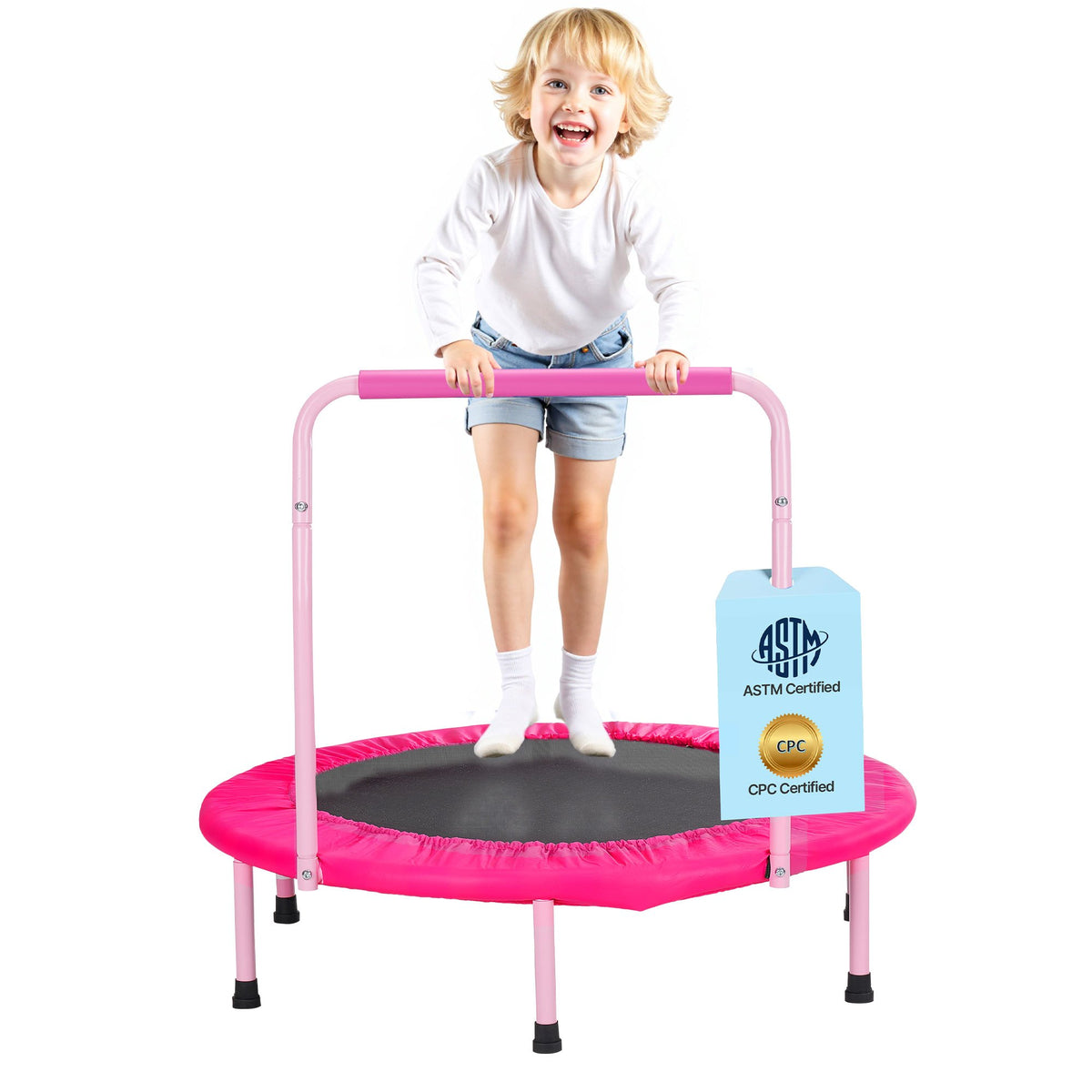 VEVOR 36" Kids Trampoline, 3FT Indoor Outdoor Trampoline, Foldable Mini Trampoline with Handle, Rebounder Trampoline for Toddlers, Birthday Gift for 3+ Years Children, Boys Girls for Fun, Pink - ETBC36YCYXBCFYJJKV0 - view 1