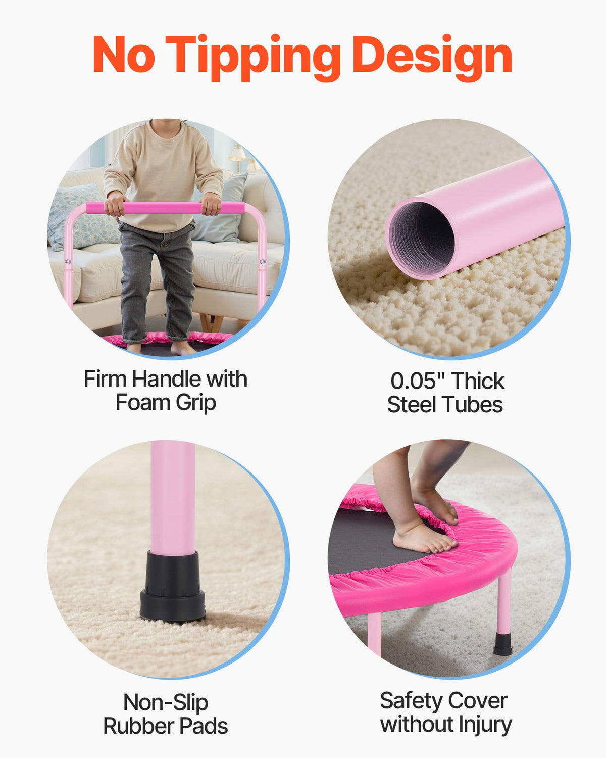 VEVOR 36" Kids Trampoline, 3FT Indoor Outdoor Trampoline, Foldable Mini Trampoline with Handle, Rebounder Trampoline for Toddlers, Birthday Gift for 3+ Years Children, Boys Girls for Fun, Pink - ETBC36YCYXBCFYJJKV0 - view 4
