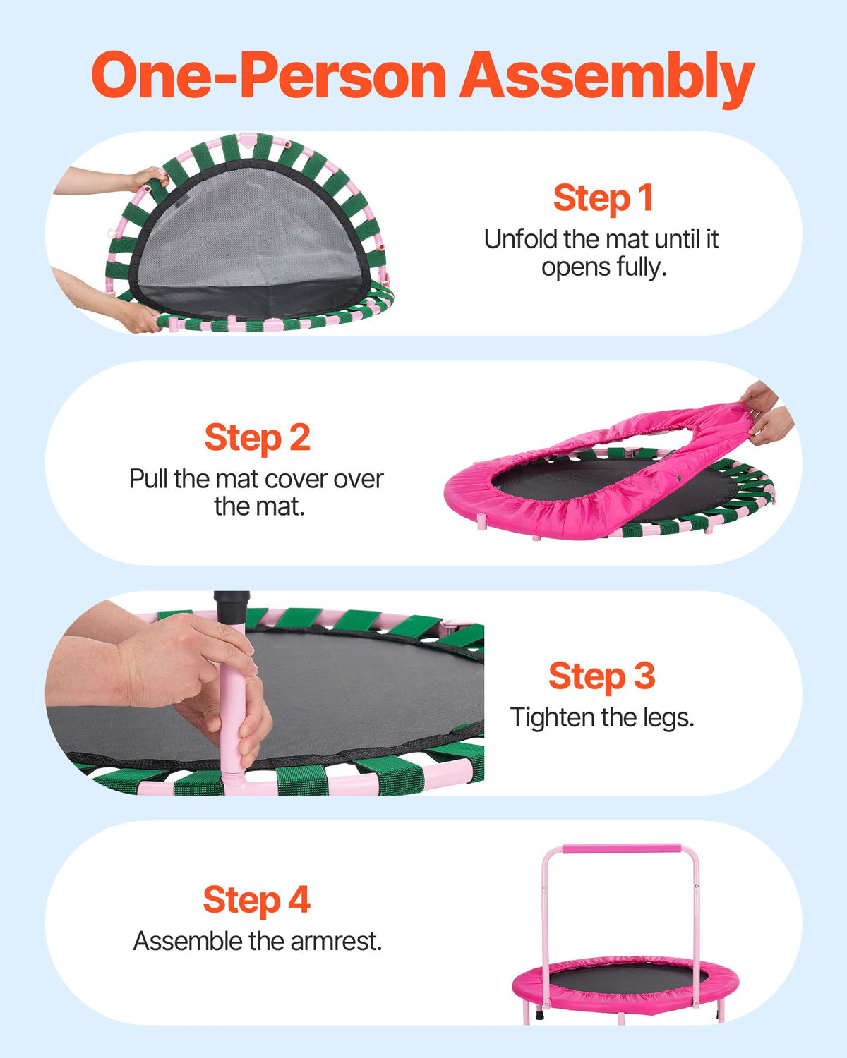 VEVOR 36" Kids Trampoline, 3FT Indoor Outdoor Trampoline, Foldable Mini Trampoline with Handle, Rebounder Trampoline for Toddlers, Birthday Gift for 3+ Years Children, Boys Girls for Fun, Pink - ETBC36YCYXBCFYJJKV0 - view 7