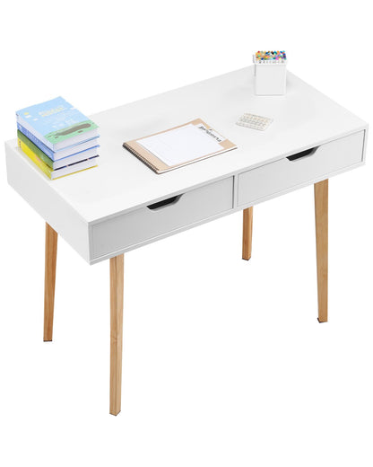 VEVOR Small Desk with Drawers, Kids Desk for Bedroom, Wooden Simple Study Table for Drawing, Reading, Writing, Rectangle MDF Furniture Study Storage Table for Home, Office, White + Wood - ETBMSZZFXXCWO9O9H001V0 - view 1