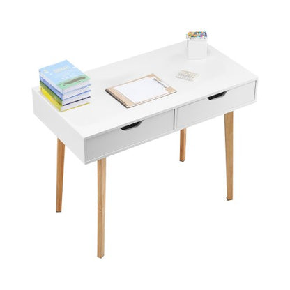 VEVOR Small Desk with Drawers, Kids Desk for Bedroom, Wooden Simple Study Table for Drawing, Reading, Writing, Rectangle MDF Furniture Study Storage Table for Home, Office, White + Wood - ETBMSZZFXXCWO9O9H001V0 - view 2