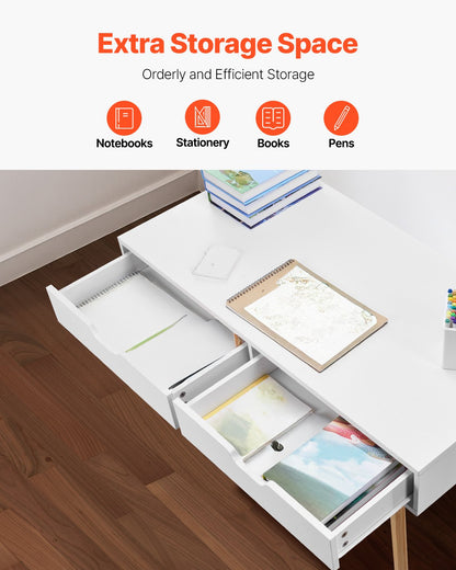 VEVOR Small Desk with Drawers, Kids Desk for Bedroom, Wooden Simple Study Table for Drawing, Reading, Writing, Rectangle MDF Furniture Study Storage Table for Home, Office, White + Wood - ETBMSZZFXXCWO9O9H001V0 - view 5