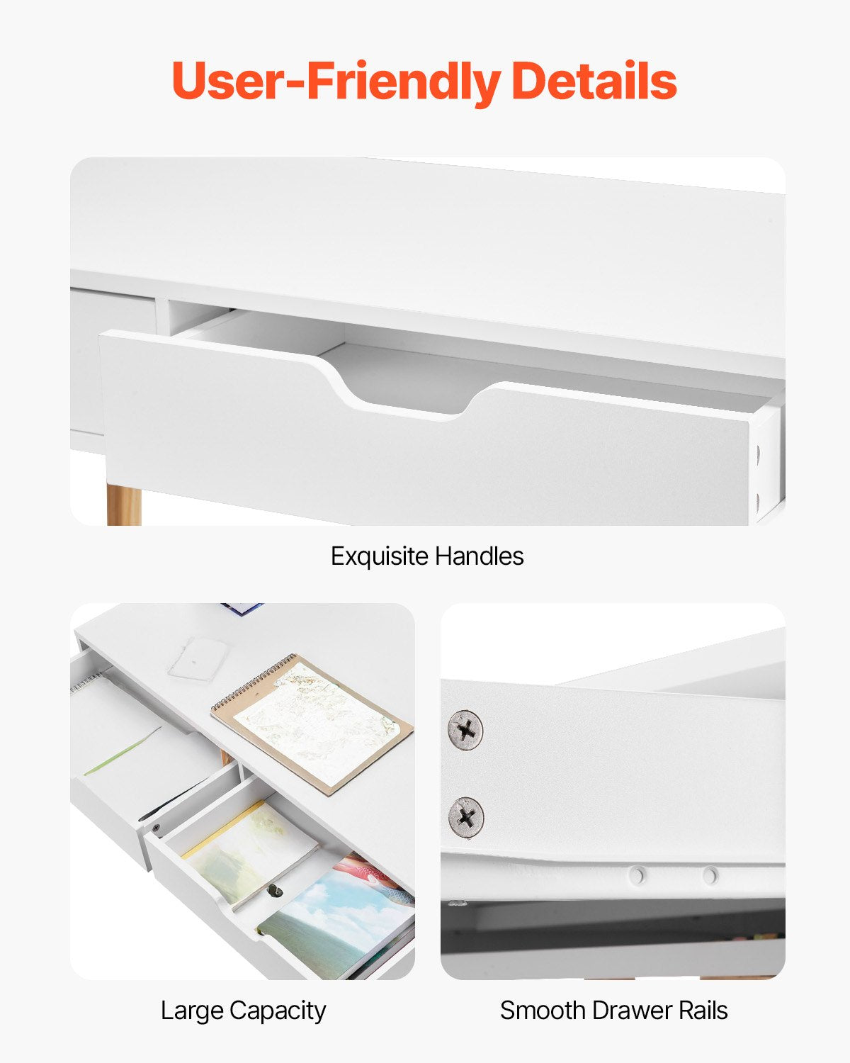 VEVOR Small Desk with Drawers, Kids Desk for Bedroom, Wooden Simple Study Table for Drawing, Reading, Writing, Rectangle MDF Furniture Study Storage Table for Home, Office, White + Wood - ETBMSZZFXXCWO9O9H001V0 - view 6